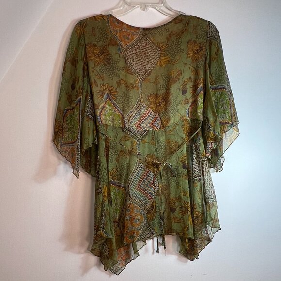 Anna Paul 100% Silk Multicolor Boho Top w/Sheer Butterfly Sleeves, Size S - Picture 2 of 11